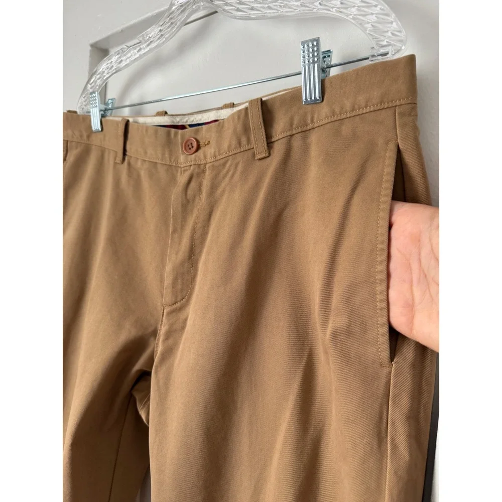 J.Crew Mens Tan Essential Khaki Flat Front Straight Leg Cuffed Chino Pants 34x32